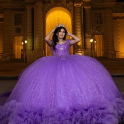 Ball Gown Purple Quinceanera Dresses Ruffled Vestidos De 15 Anos Chandelier Sleeve Sweet 15 Gowns